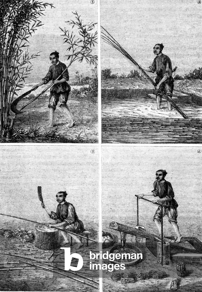 Paper making in China in “The Wonders of Industry” by Louis Figuier, Paris, 19th century