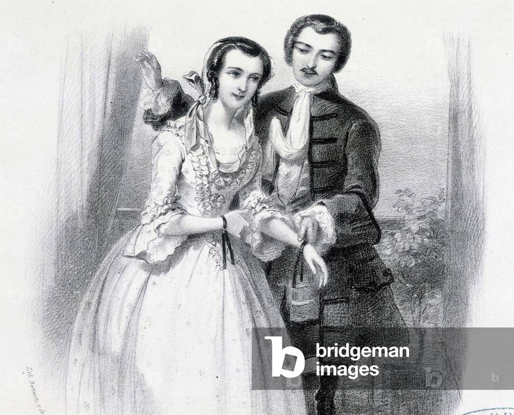 Young man courting a young woman, deb. 19th century