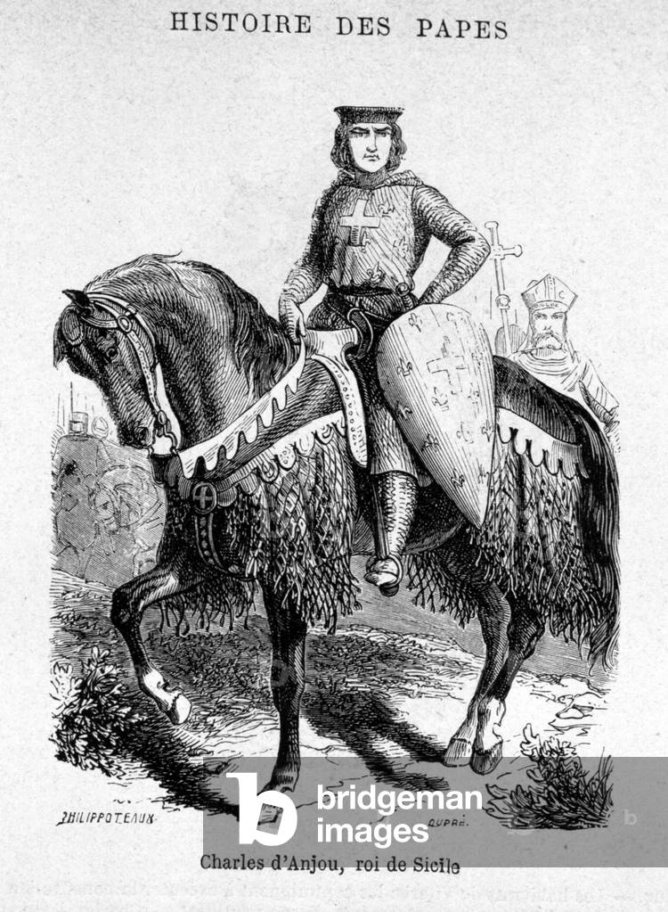 Charles of Anjou, King of Sicily - Illustration in “History of Popes, Kings, Queens, Emperors, through the Centuries” by Maurice Lachatre, 1857.
