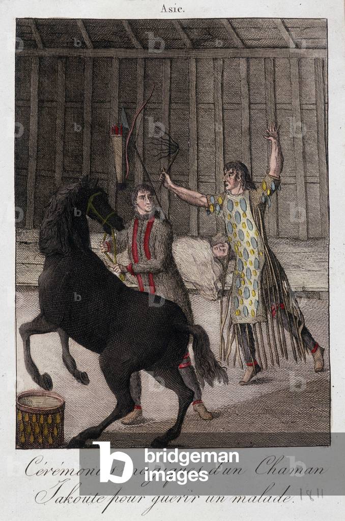 Magical ceremony of a shaman Yakoute (Yakoute) to heal a sick (Siberia) - engraving, deb. 19th century