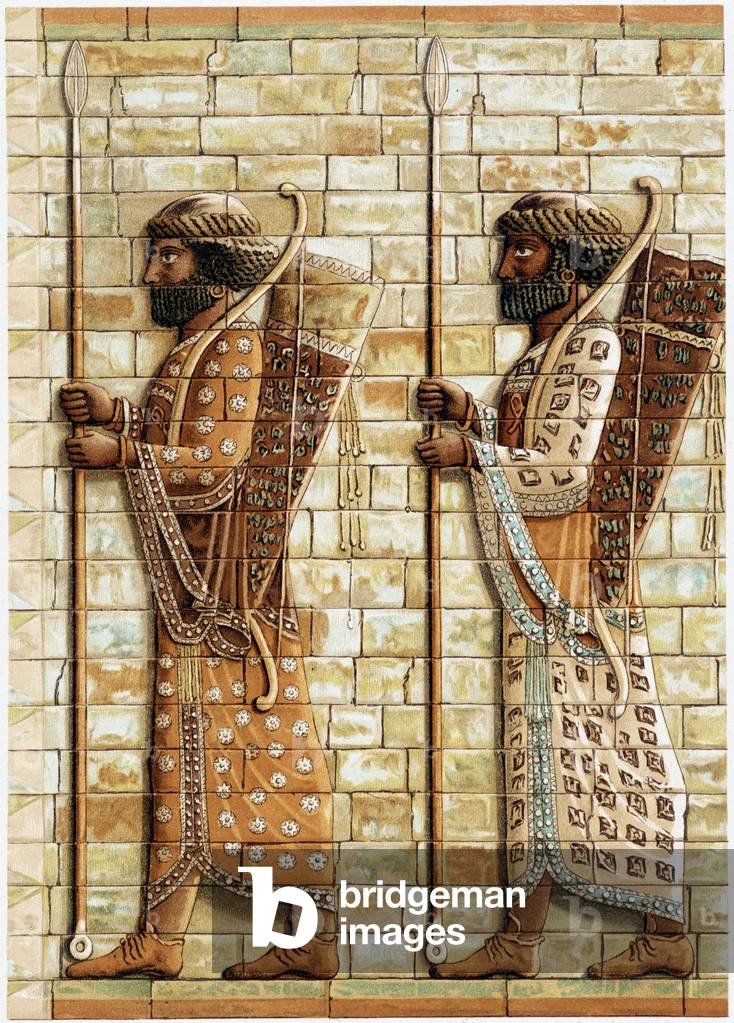 Frieze of the archers, the “Immortals” forming the guard of the Great Kings, discovered in Susa: Fax-imitation of a bas-relief - in “” History and monuments of Byzantine enamels”” by N. Kondakow