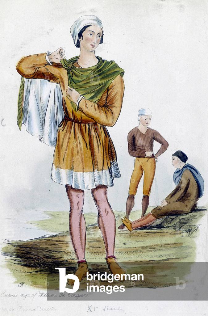 Men's costumes at the time of William the Conqueror, 11th century - engraving, 19th century