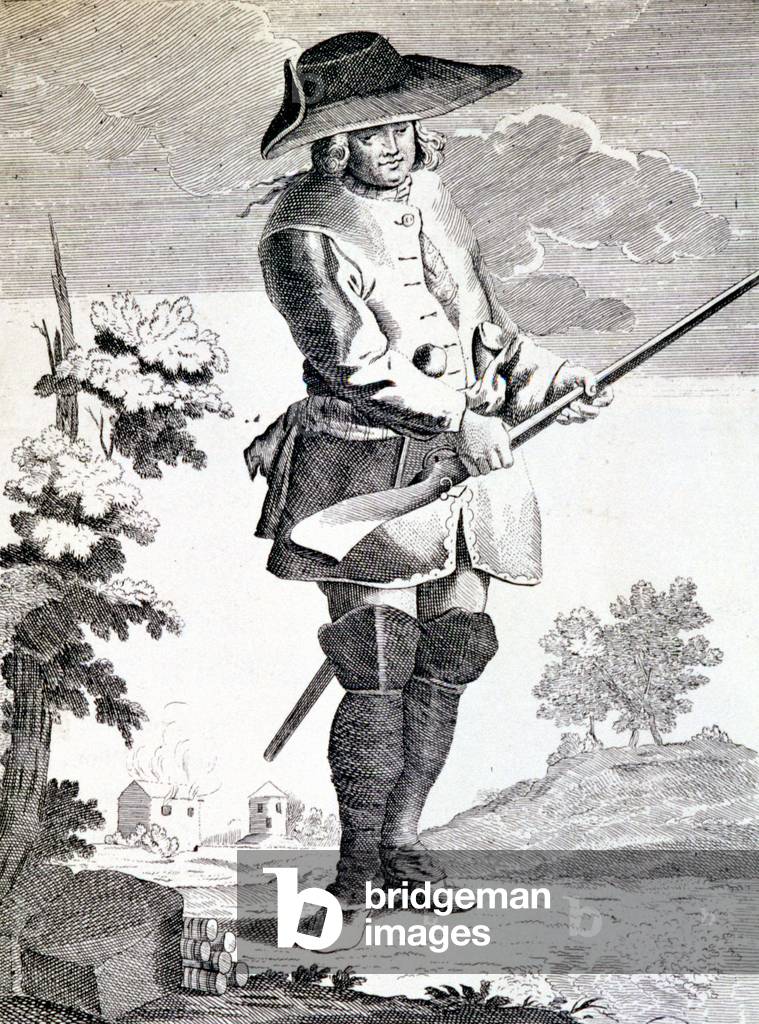 Mandrin, general of smugglers, disposing to some action - engraving, 18th century