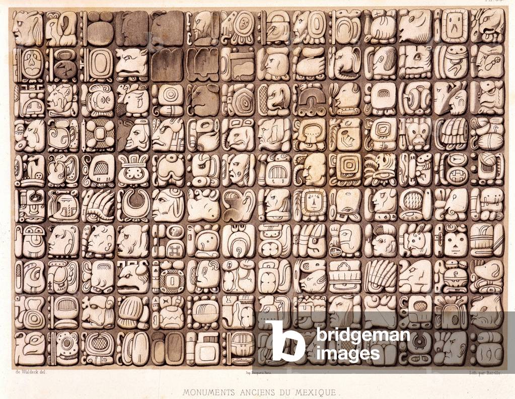 Writing tablet - in “Ancient Monuments of Mexico: Palenqué and Other Ruins of the Ancient Civilization of Mexico” by Brasseur de Bourbourg, Paris, 1866