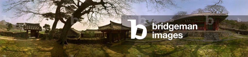 The buildings of the Confucian school on the island of Cheju. Panorama of Leonard de Selva, Korea, 1999.