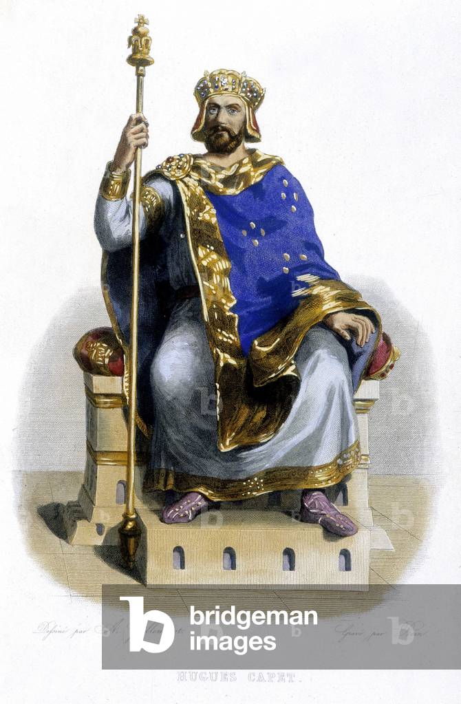 Portrait of Hugues Capet, Duke then King of the Franks (v. 941 to 996) - in “” Le Plutarque francais””, Ed. Mennechet, 1844-1847