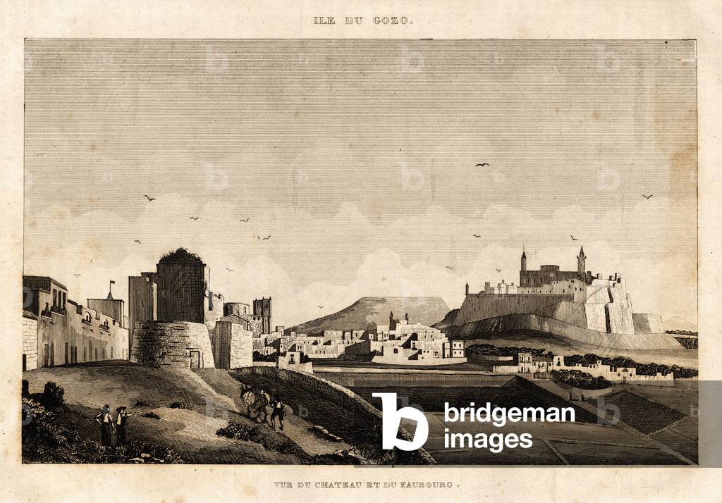 View of the castle and suburb of Gozo Island (malta Mate) in 1836.