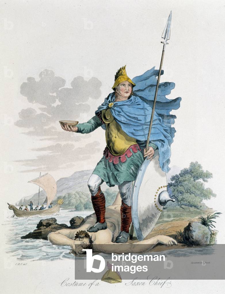 Costume of a Saxon leader - in “” Celts and Goths, customs of the inhabitants of the British Isles of the early 6th century and the Goth nations of the west coast of the Baltic””, by S.R. Meyrick and Ch. Smith, 1815