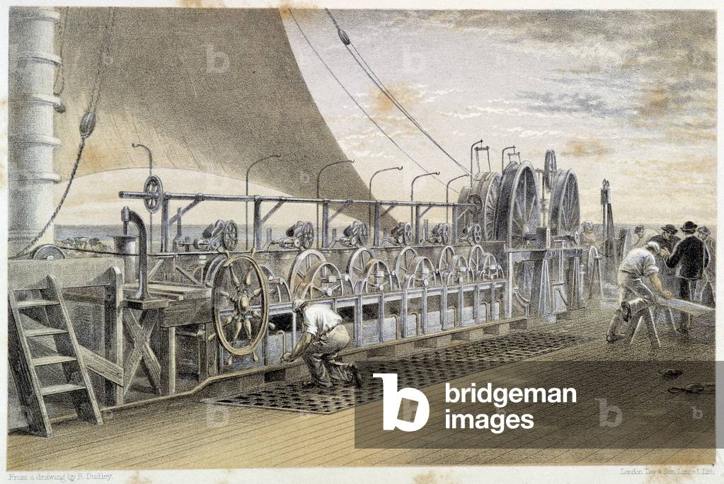 Machinery for Unwinding Cable, 1858 - in “” The Atlantic telegraph” by W. H. Russel, ca. 1860