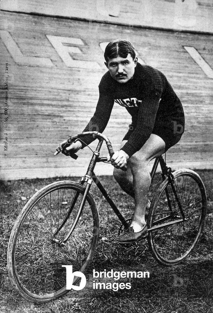 Portrait of the French cyclist Lafourcade. Beginning of the 20th century.