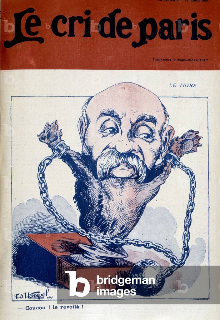 Le Tigre (chained), cartoon on Clemenceau - in 