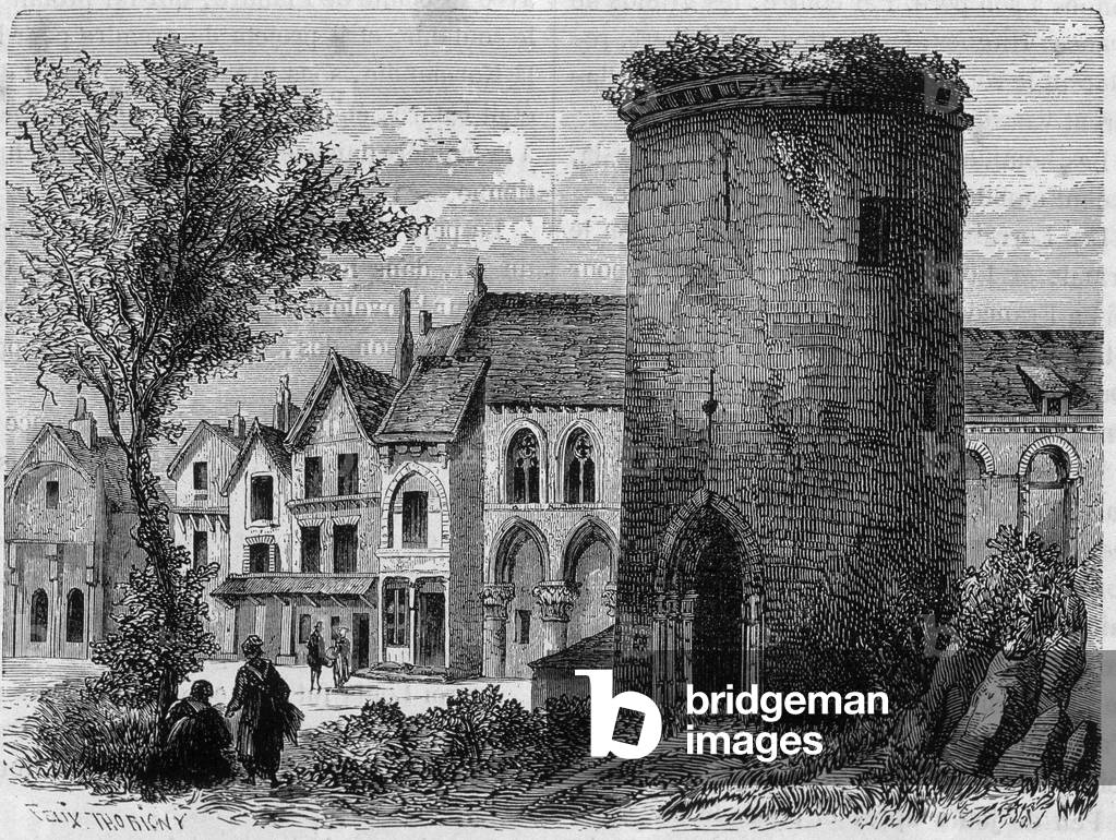 The tower of King Louis IV of Outremer (Overseas, Overseas) to Laon (destroyed in 1831) - engraving, 19th century