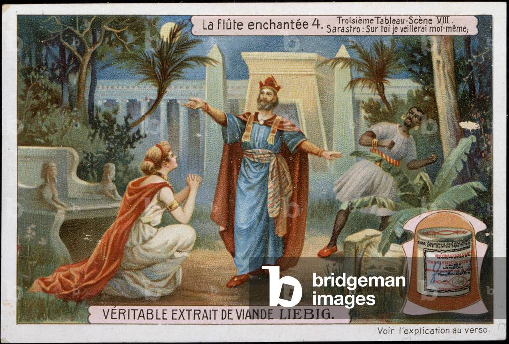 Mozart's enchanted flute: Sarastro and Pamina - advertising tag Liebig, v.1900
