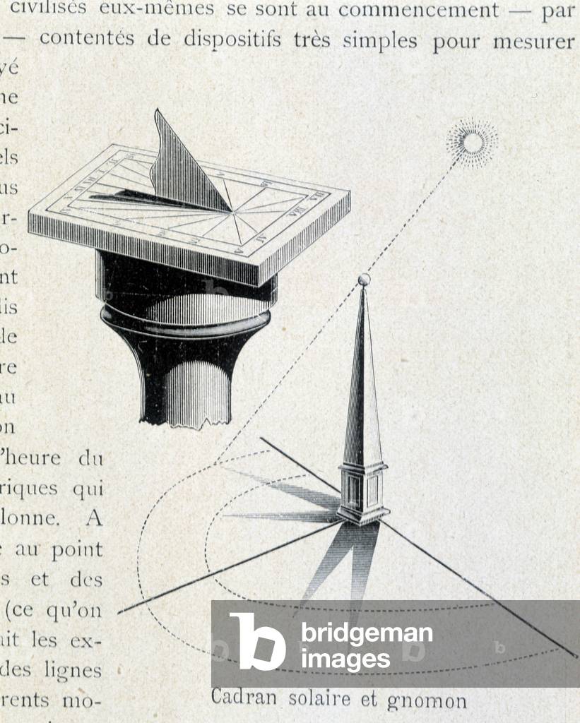 Sundial and gnomon (17th century) - engraving in “The universe and humanity”” by Kraemer