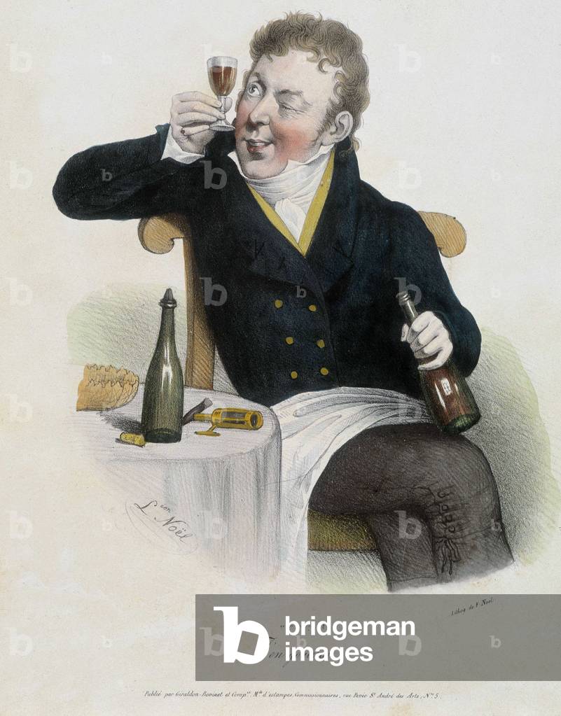 Wine lover - lithography by Christmas, 19th century