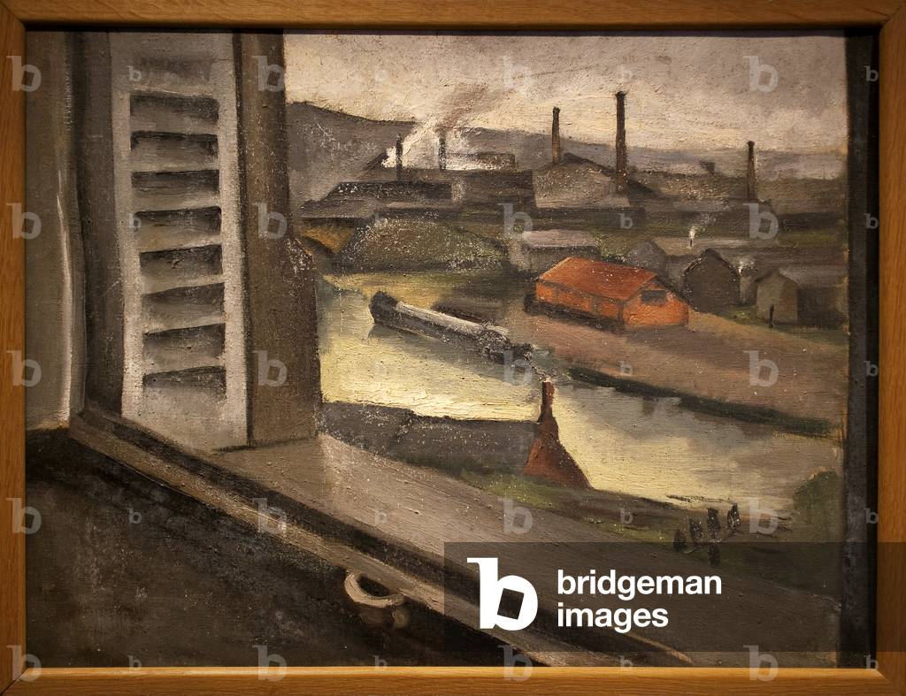 View of the Deville factories from Montcy Saint Pierre (Ardennes). Painting by Elisabeth de la Mauviniere (1903-2005), oil on canvas, 50 x 61 cm, circa 1930. French Art, 20th century. Musee de l'Ardenne, Charleville Mezieres.