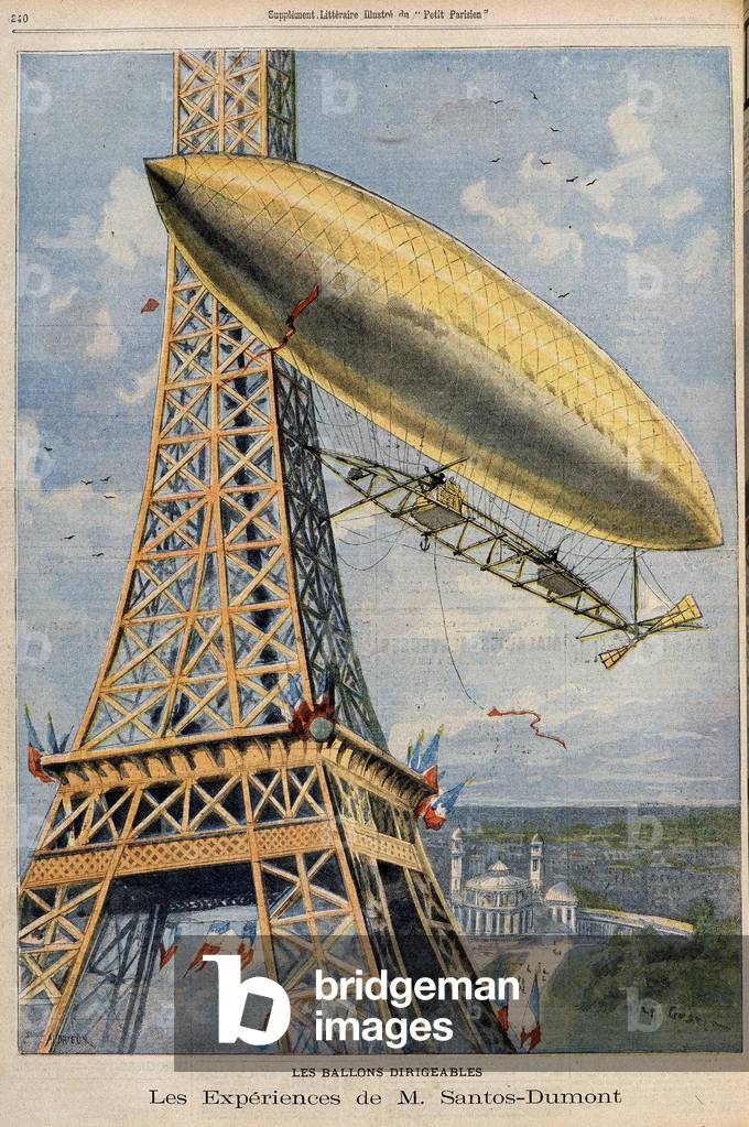 Airship balloons - Mr. Santos Dumont's experiences. Illustration in "The Little Parisien" of July 28, 1901