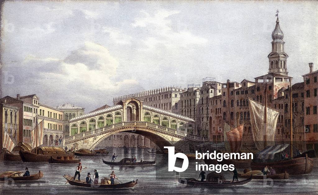 Le pont Rialto - in “” Album of the main views of Venice””, ill. by Marco Moro, ed. Gio Brizeghel, v.1840