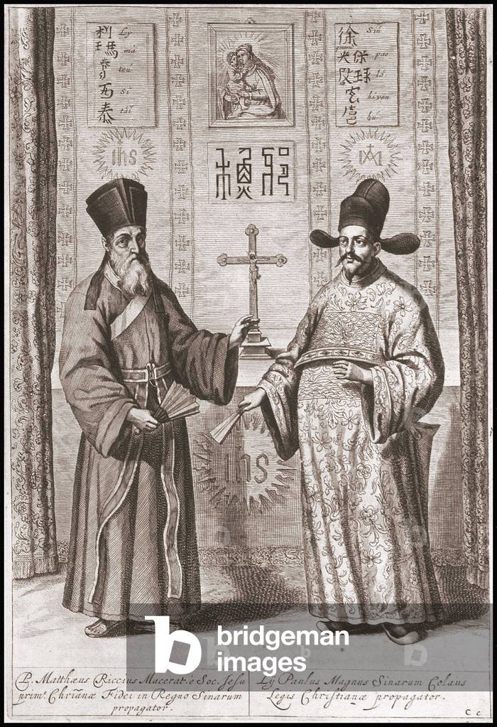Matteo Ricci (left) and Paul Ly (right) in Chinese costume - in “The Embassy of the Oriental Company of the United Provinces towards the Emperor of China, or Grand Cam of Tartaria”” by Pierre de Goyer and Jacob de Keyser. Publishing in Leiden in 1665.
