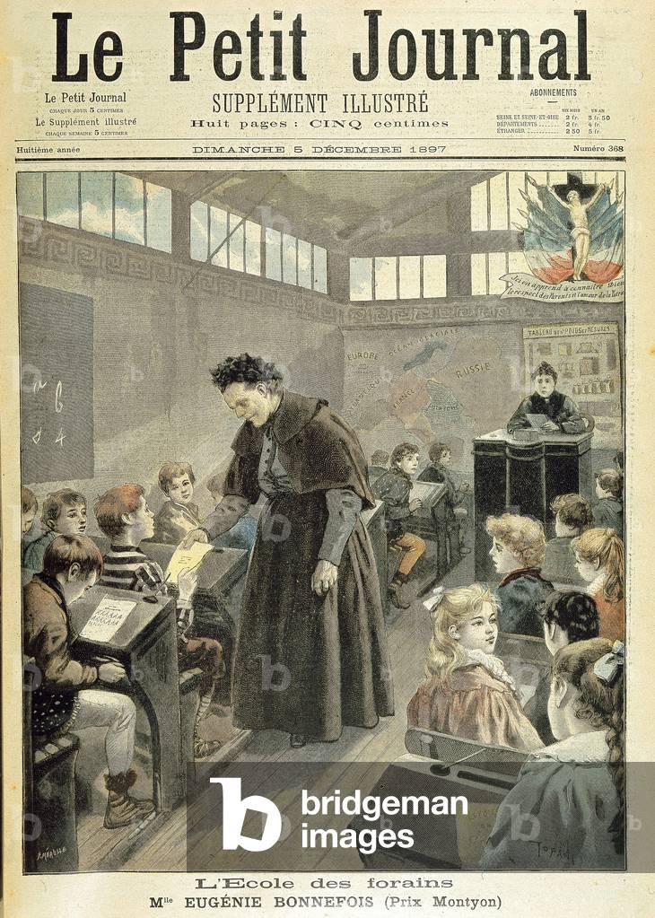 Classroom of the school of the fairgrounds: Montyon Prize to Eugénie Bonnefois - in “” Le petit journal””” of December 5, 1897
