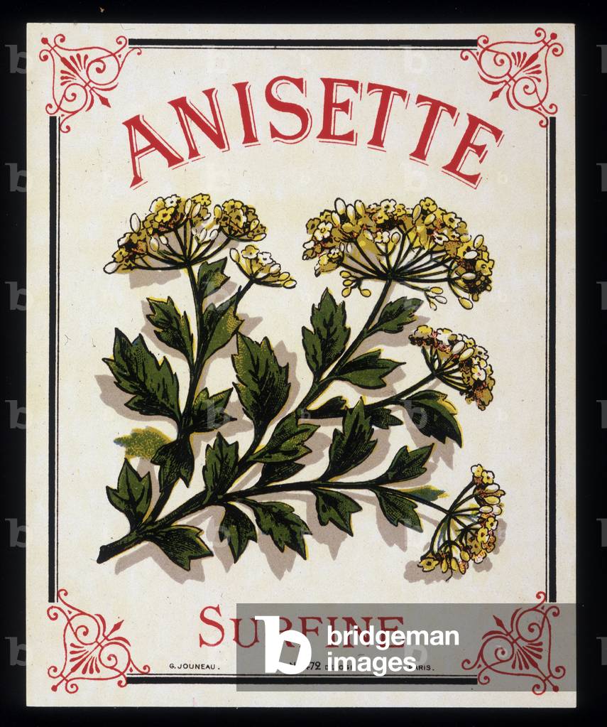 Anisette bottle label, 20th century.