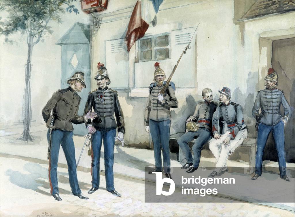 Firefighters in front of their barracks in 1870