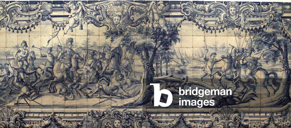 Alexander the Great (356-323 BC) fighting the Persians - Plaque d'azulejos de Lisbon, ca. 1745 (Alexander fighting the Persians, tiles, Lisbon, circa 1745) - National Museum of Azulejos, Lisbon (Portugal)