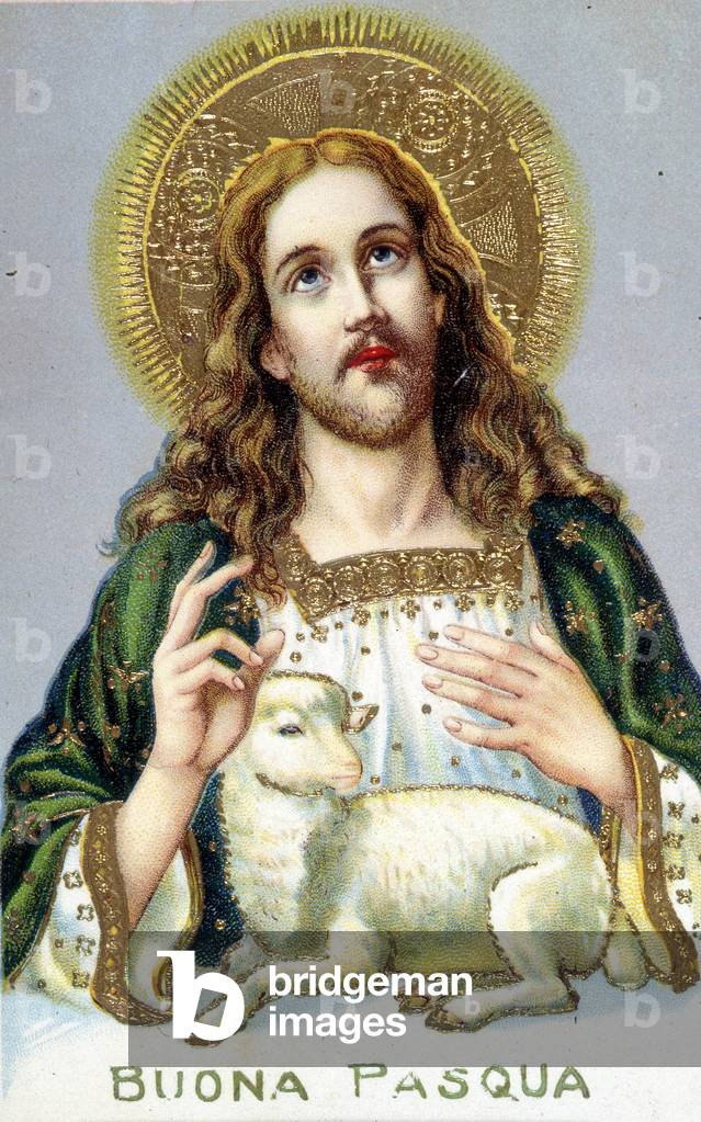 Christ and the Lamb on a postcard for the Easter holidays.