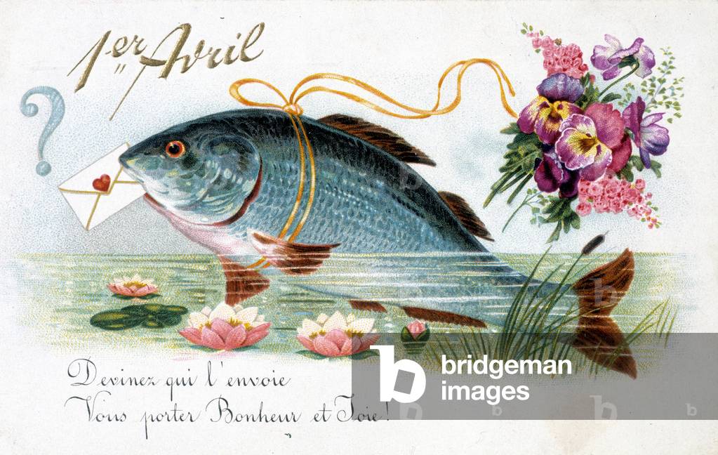 April 1: Guess who sends him to bring you happiness and joy! - Postcard (id.06655)