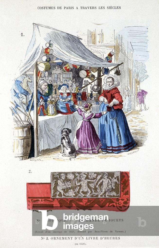 A toy merchant in the 17th century - in “Le costume de Paris dans travers les siècles””, 19th century