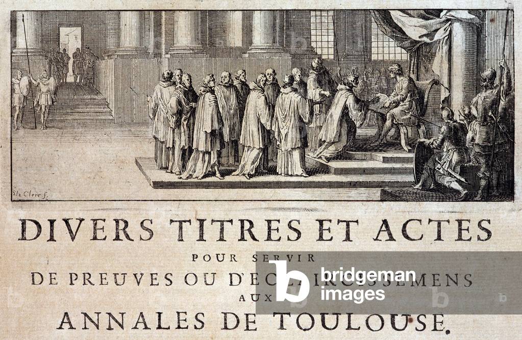 Taking possession of the City and the Count of Toulouse by the emissaries of King Philip III in 1271 in “Annales de la ville de Toulouse” by Germain de Lafaille, Toulouse, 1687