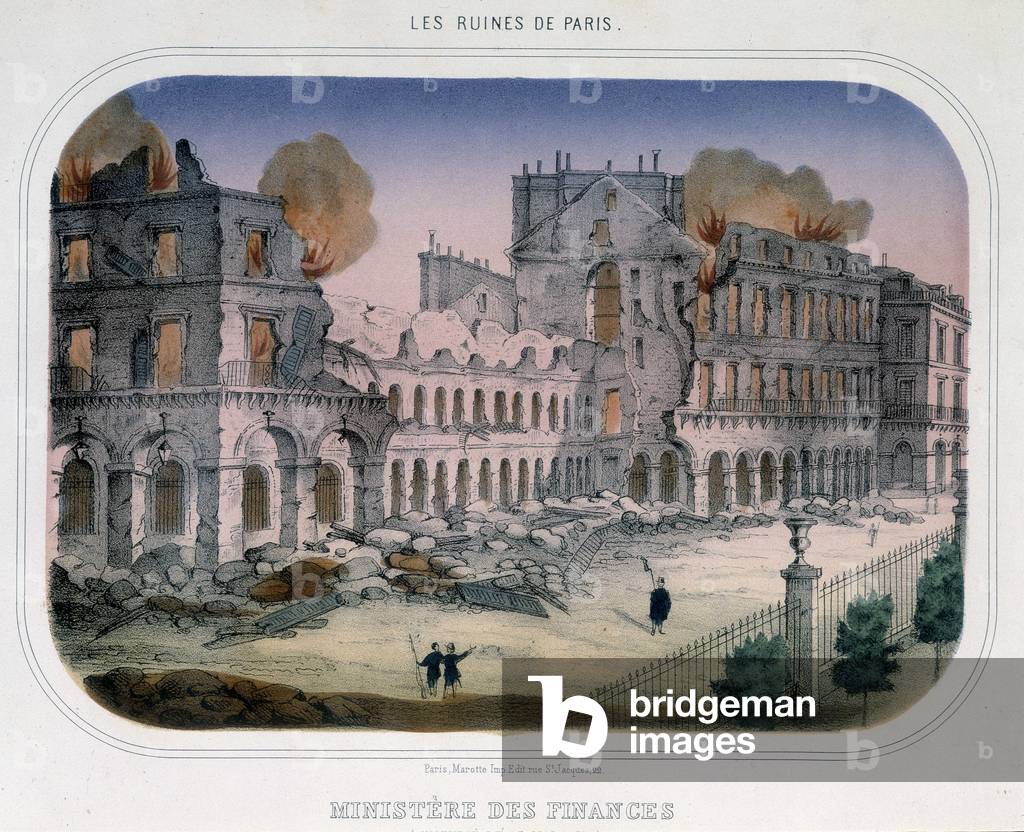 Commune de Paris: Fire at the Ministry of Finance (at the time of the Tuileries) on 24 May 1871. Engraving of the 19th century.