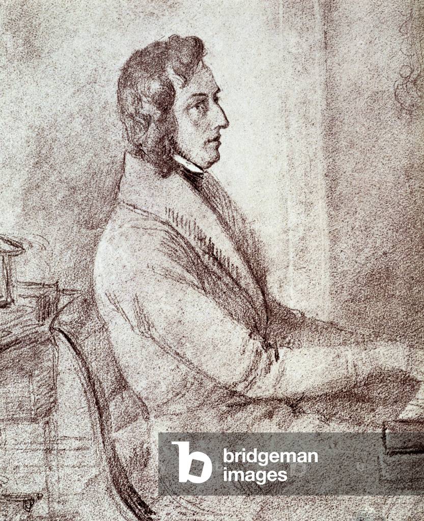 Image of Drawing depicting Portrait of Frederick Chopin (1810-1849) by Jakob Gotzenberger