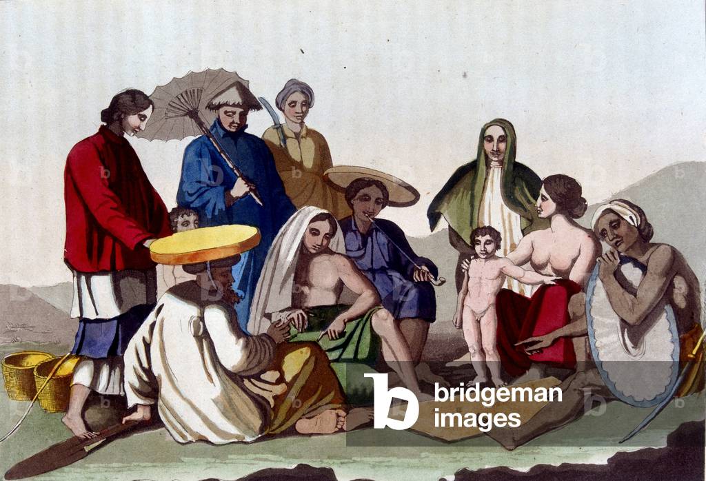 Gruppo di cinesi. Bibliotheque des arts décoratifs de Paris Le costume ancien et moderne, 1819-1820, par le dr