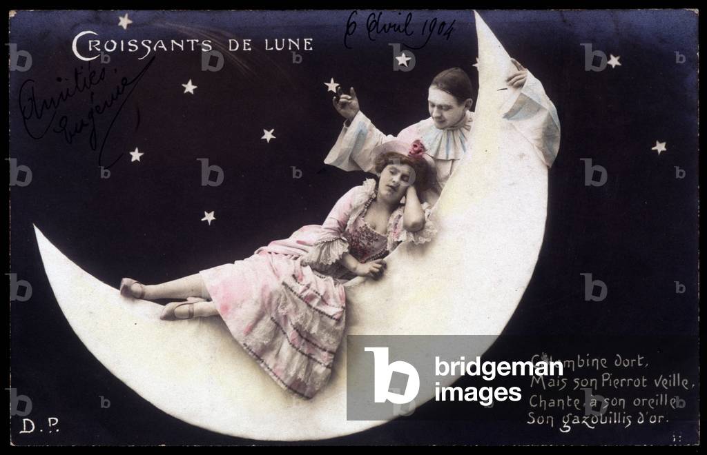 Pierrot and Colombine on the Moon - Postcard, early 20th century.