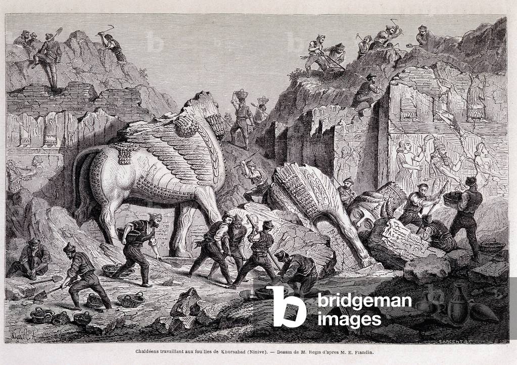 Image de Gravure représentant Vue des fouilles de Khorsabad (Khunsabad) (Ninive) - in ""Tour du monde"" 2e sem