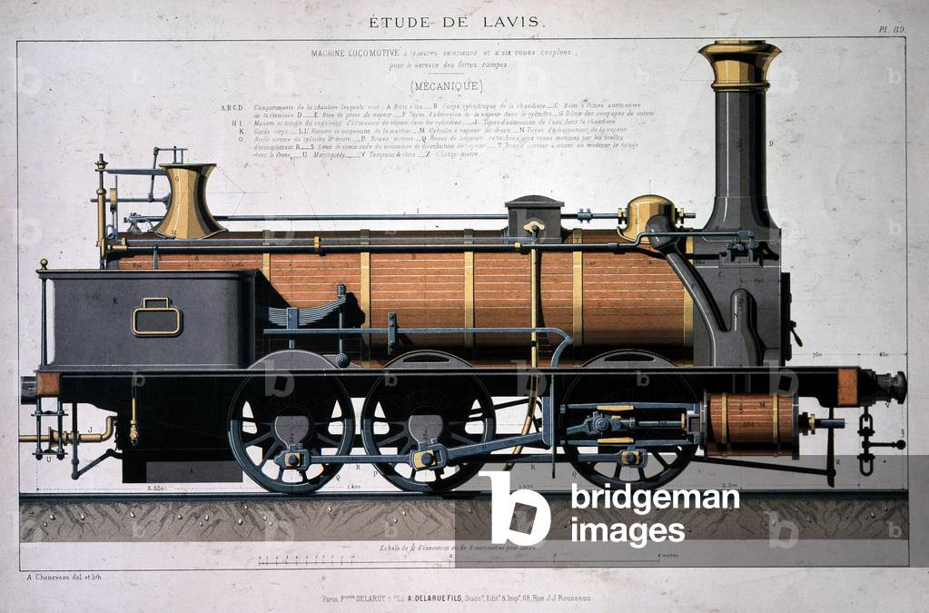 Steam locomotive - drawing in the wash, 19th century