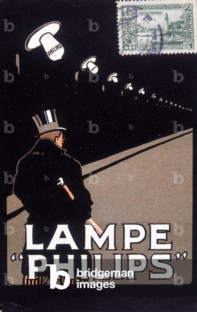 Advertising postcard on Philips lamps, circa 1920.