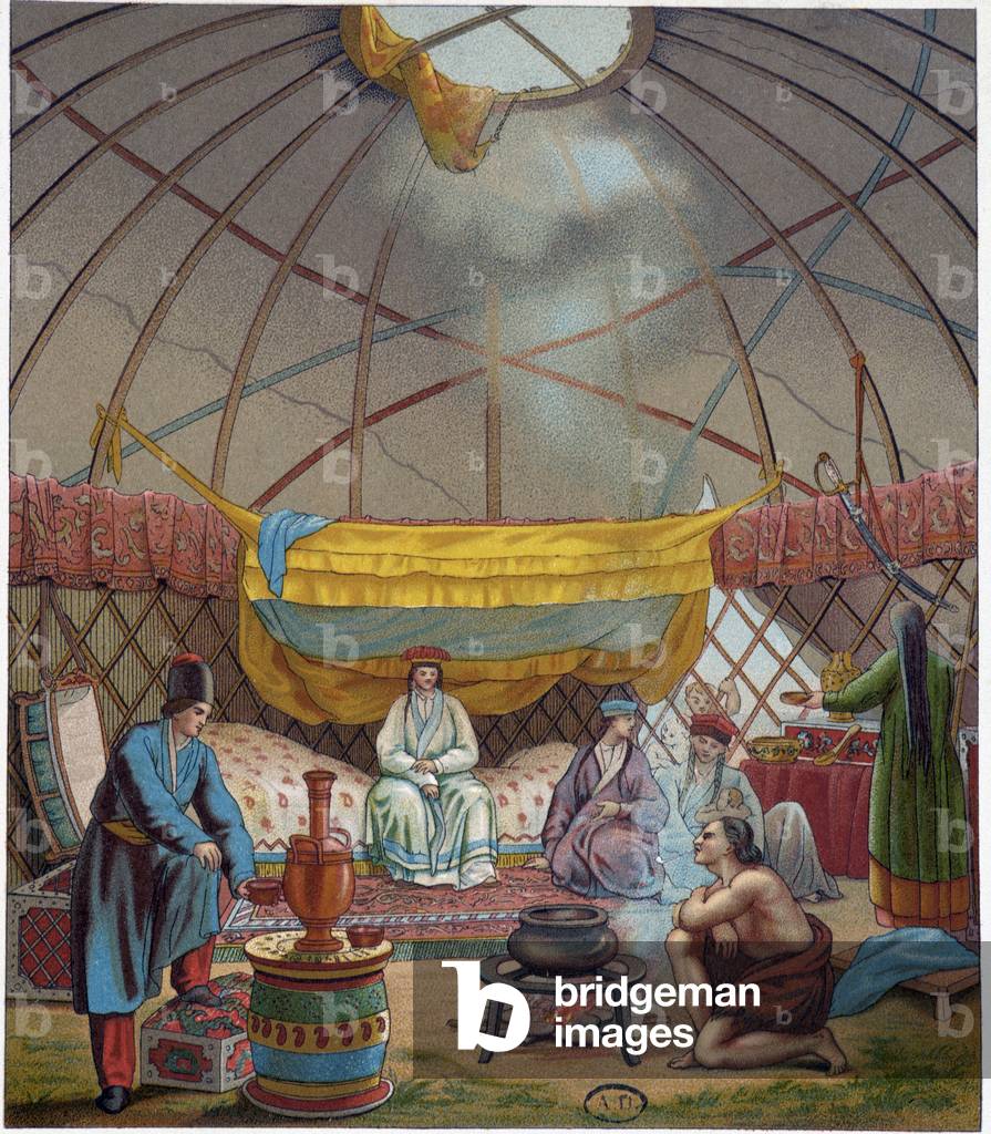 Kalmouk (Russian nomads) in their yurt, 19th century (id. 05968)