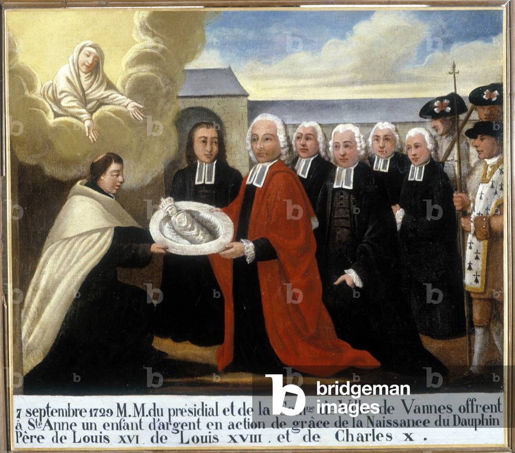 MM du Presidial et de la Commune de Vannes offer Saint Anne a silver child in thanksgiving from the birth of the dolphin Louis de France (1729-1765), 7 September 1729 - Ex-Voto Sainte Anne d'Auray