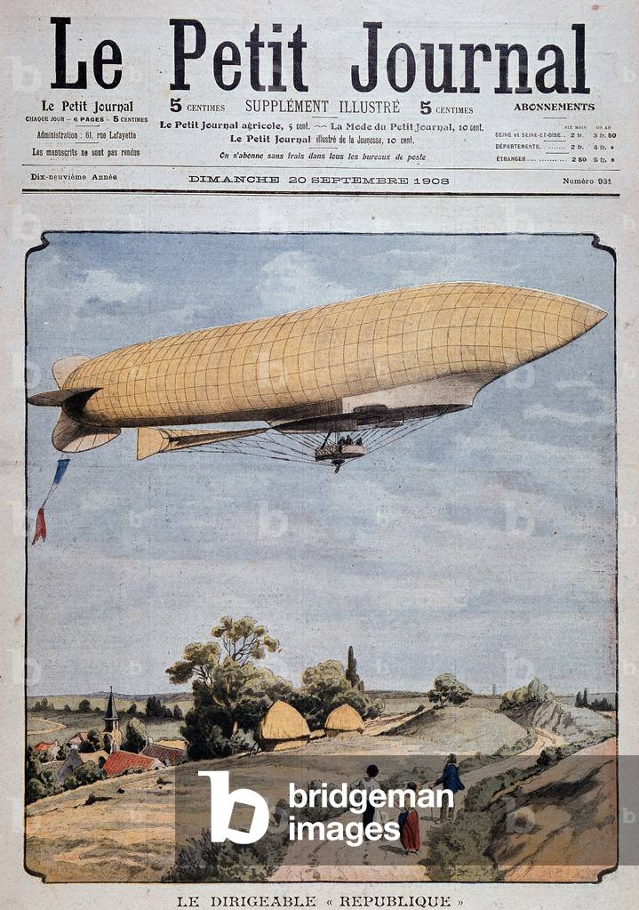 The airship Republique” (3 peasants admiring it) - cow. ” Le Petit Journal” of 20/09/1908 (print)