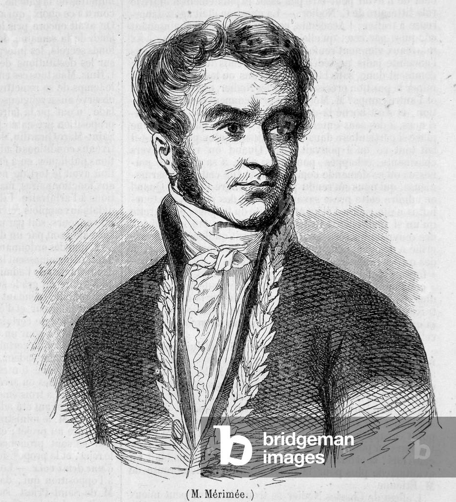 Portrait of Prosper Mérimée. 19th century engraving.