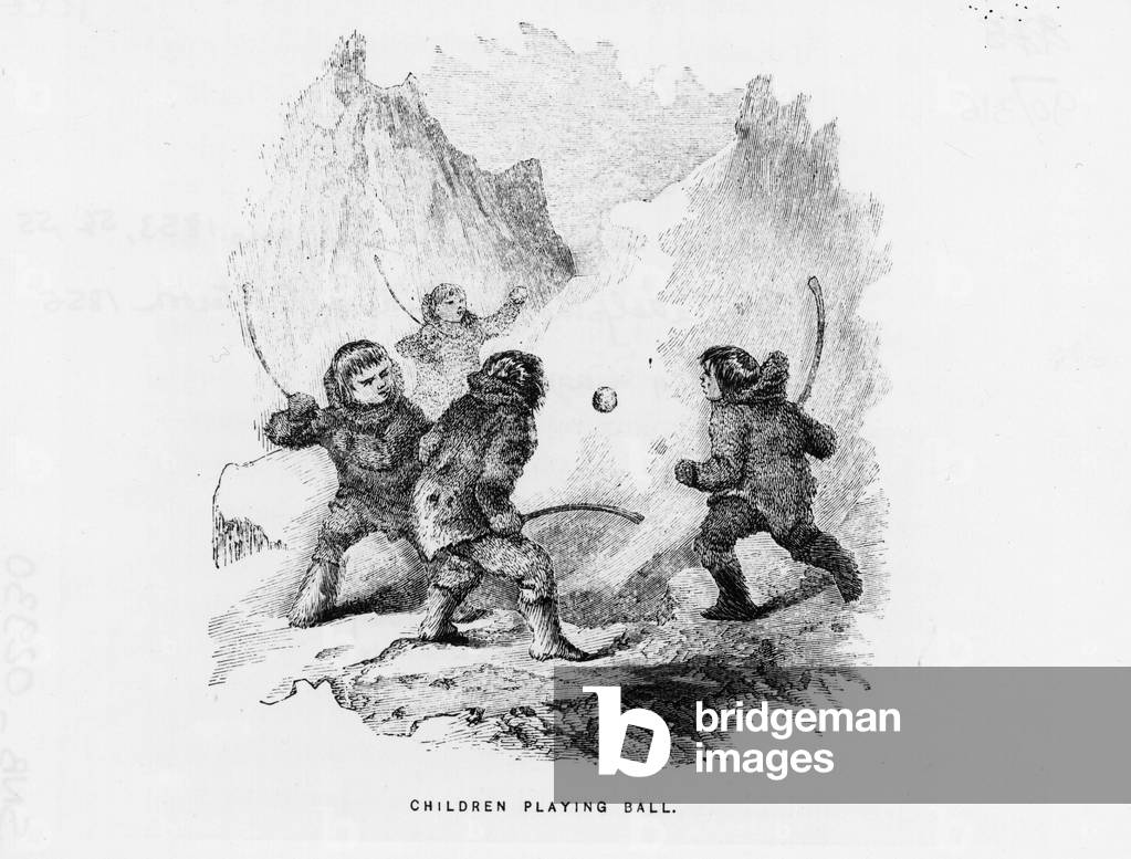 North pole: children playing a ball game on the ice pack - Elisha Kent Kane; Artic Exploration in years 1853-1855 (Philadelphia, Childs and Peterson, 1856, vol. 2, p. 133).