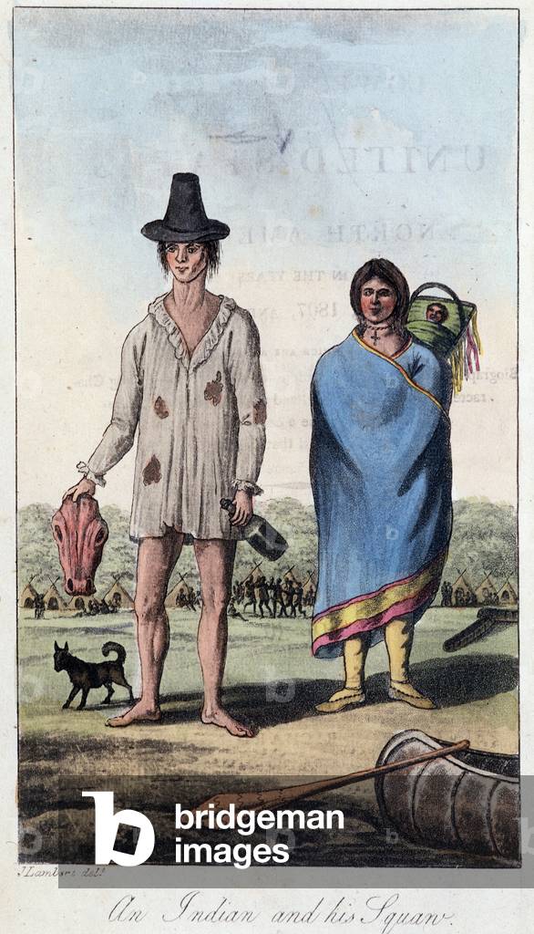 An Indian and his squaw, Canada, 19th century (engraving)