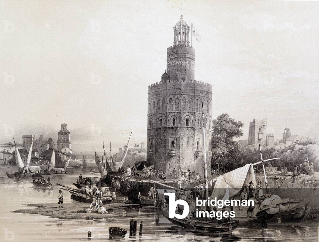 Gold Tower, Seville, “Artistic and monumental Spain of famous sites and monuments of Spain”” by Don Genaro Perez de Villa, 1844.