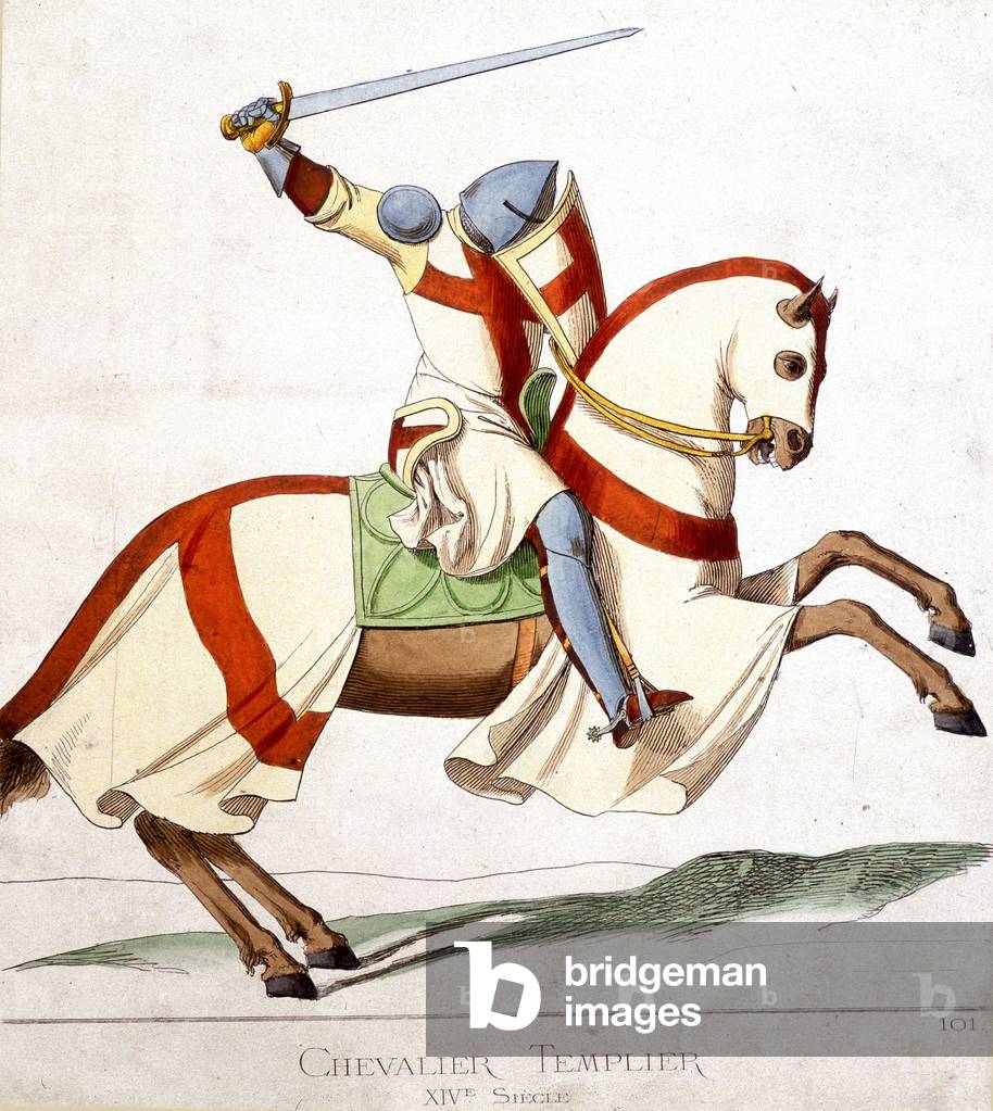 Knight Templar, 14th century - engraving, 19th century