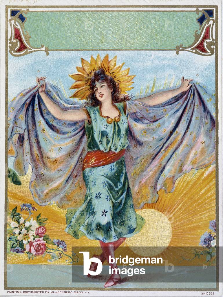 Frau: Allegorie der Sonne - Zigarrenetikett, Chromolithographie, n.d., v.1900