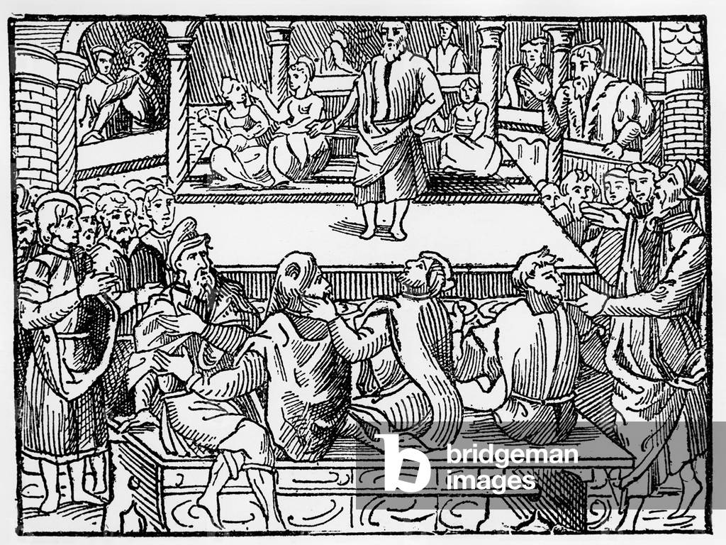 Le theatre au Moyen âge: un personnage sur scène et des spectators - di Térence di Jean Trechsel, ed. a Lione,