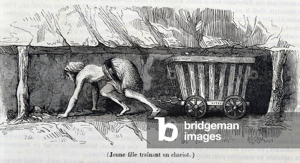Young girl working in the coal mines in England, 19th century