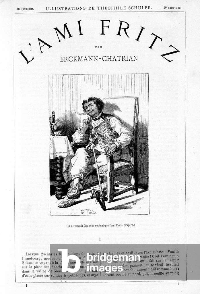 Fritz smoking the pipe - Frontispice of “” The Friend Fritz””, by Erckmann-Chatrian, ill. by Théophile Schuler, 1864